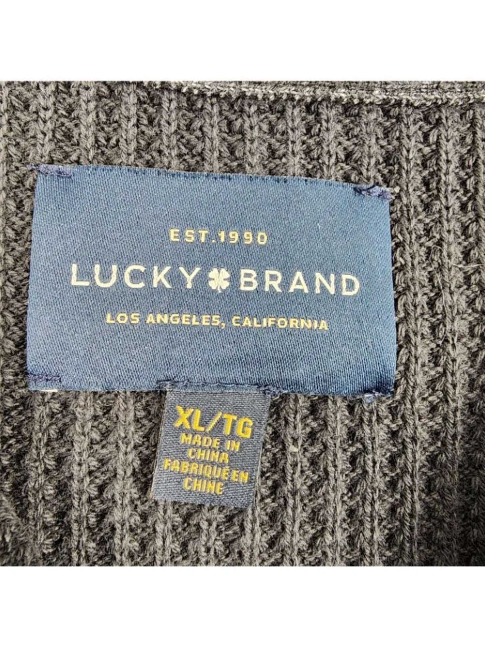 Lucky Brand Sweater Mens XL 1/2 Zip Washed Cotton Mock Neck Gray Style 7m50725